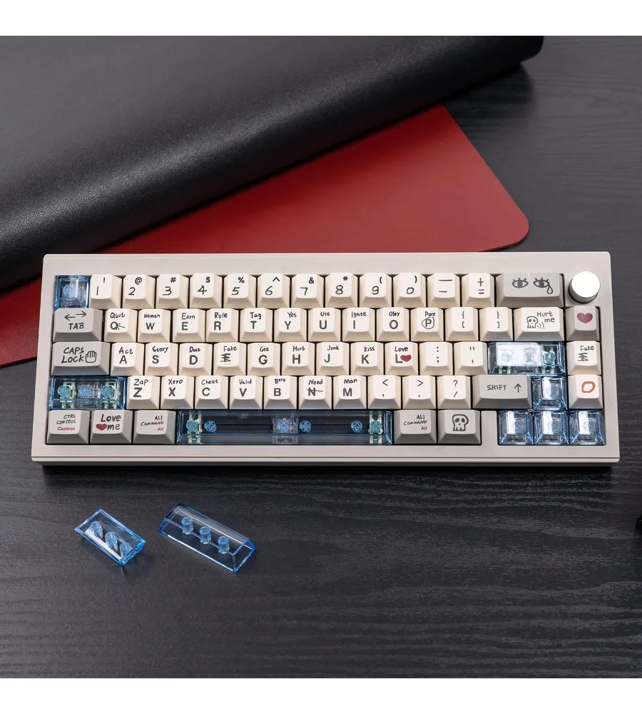 Mint Blue/Pink PC Supplement Transparent Keycaps Retro Love Story Original Highly magnetic axis mechanical keyboard
