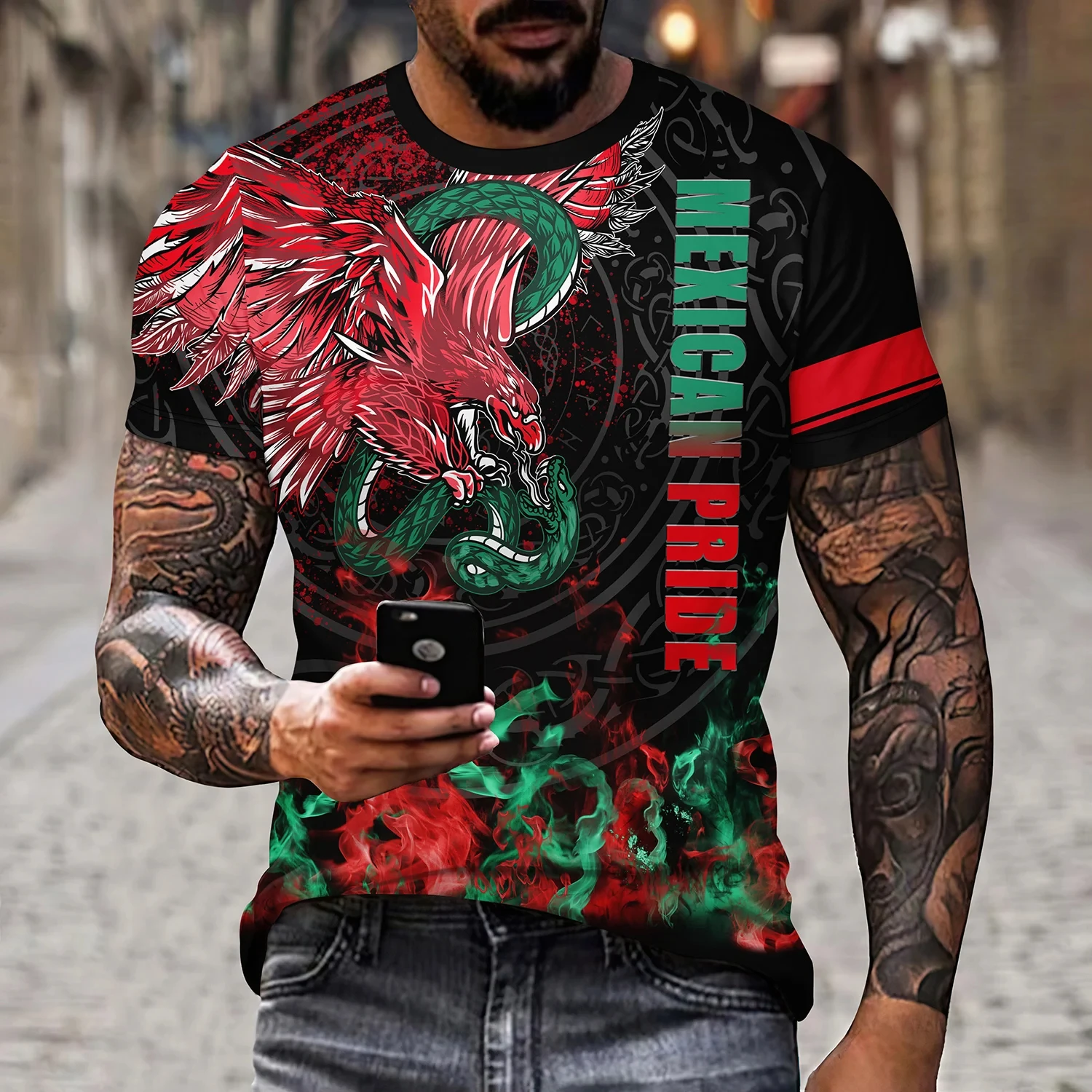 Mexico National Flag Print T Shirt For Men Fashion 3D Eagle Pattern Oversized T-shirt Summer Short Sleeve Tops Casual O-neck Tee