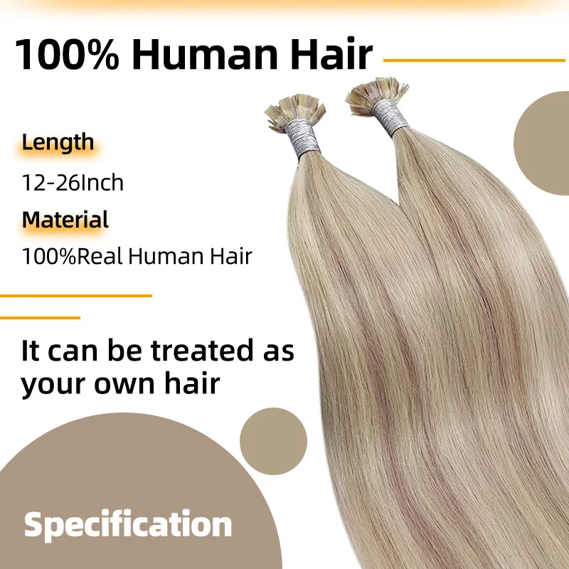 Flat Tip Human Hair Extensions 12-26inch Highlight Straight Keratin Human Fusion Hair Extension 50 Strands Pre Bonded Hair