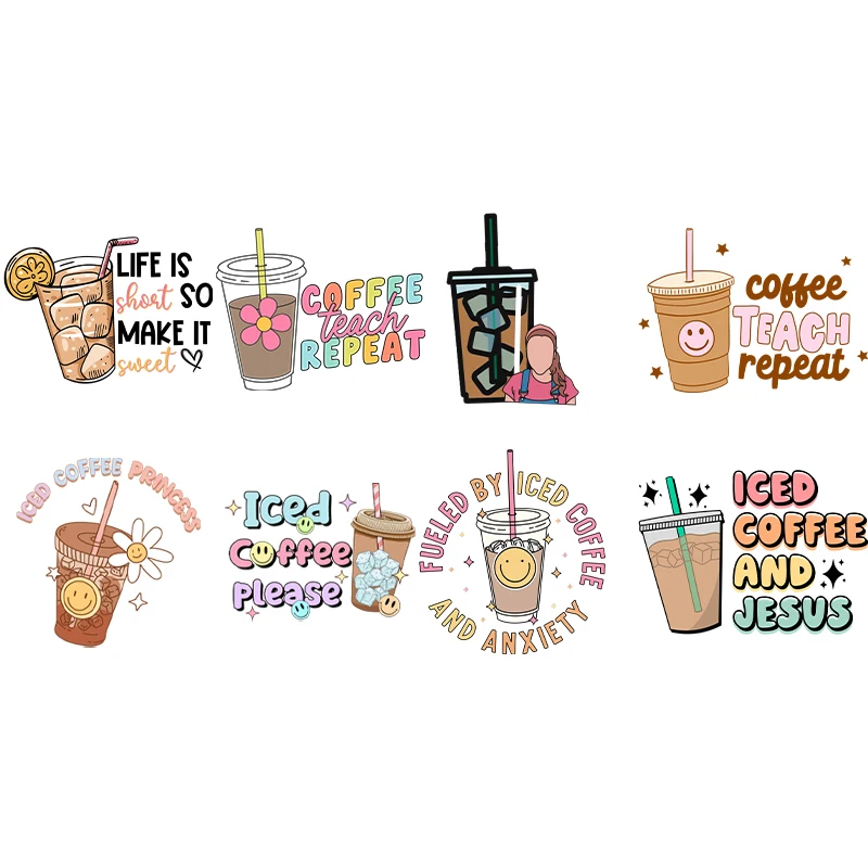 Coffee Drink Iron On Patch On Clothing Hooding Summer Drinking Series Heat Transfer Sticker DTF