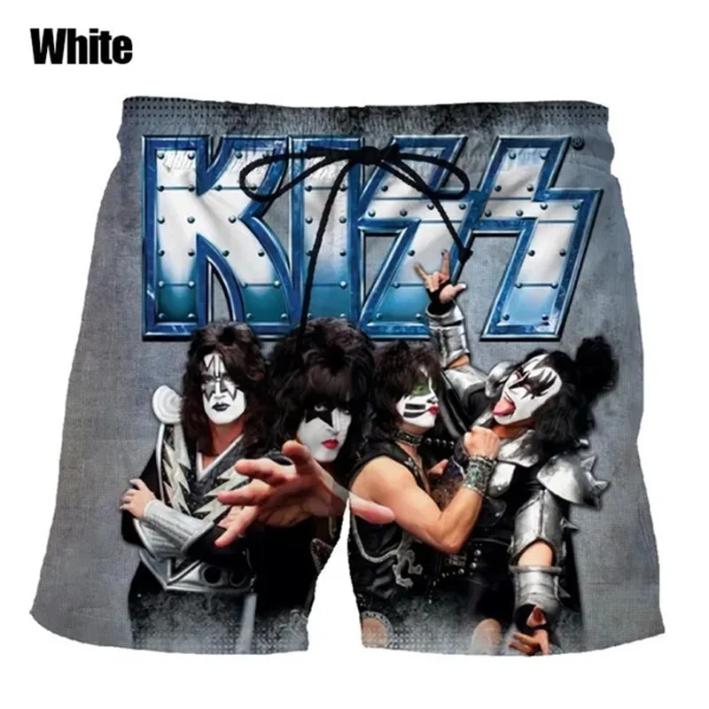 Hard Rock KISS Band Love Gun Beach Shorts Men Cool 3D Printed Heavy Metal Board Shorts Swim Trunks Hip Hop Short