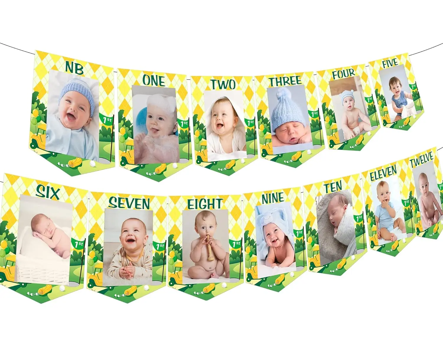 Masters Golf 1st Birthday Photo Banner, Hole in One Birthday Decor First Birthday Picture Banner for Newborn To 12 Months’ Kids