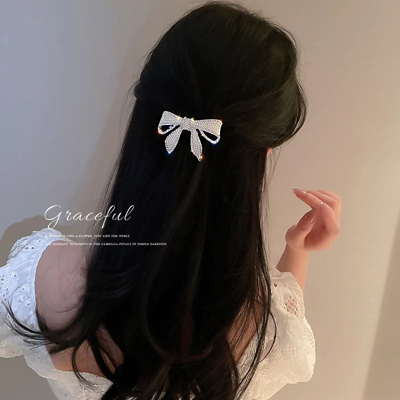 South Korea Diamond Bow Brooch Hair Clips Pins Shiny Gorgeous Bow Knot Butterfly Barrette Hairpins Clips for Women Wholesale