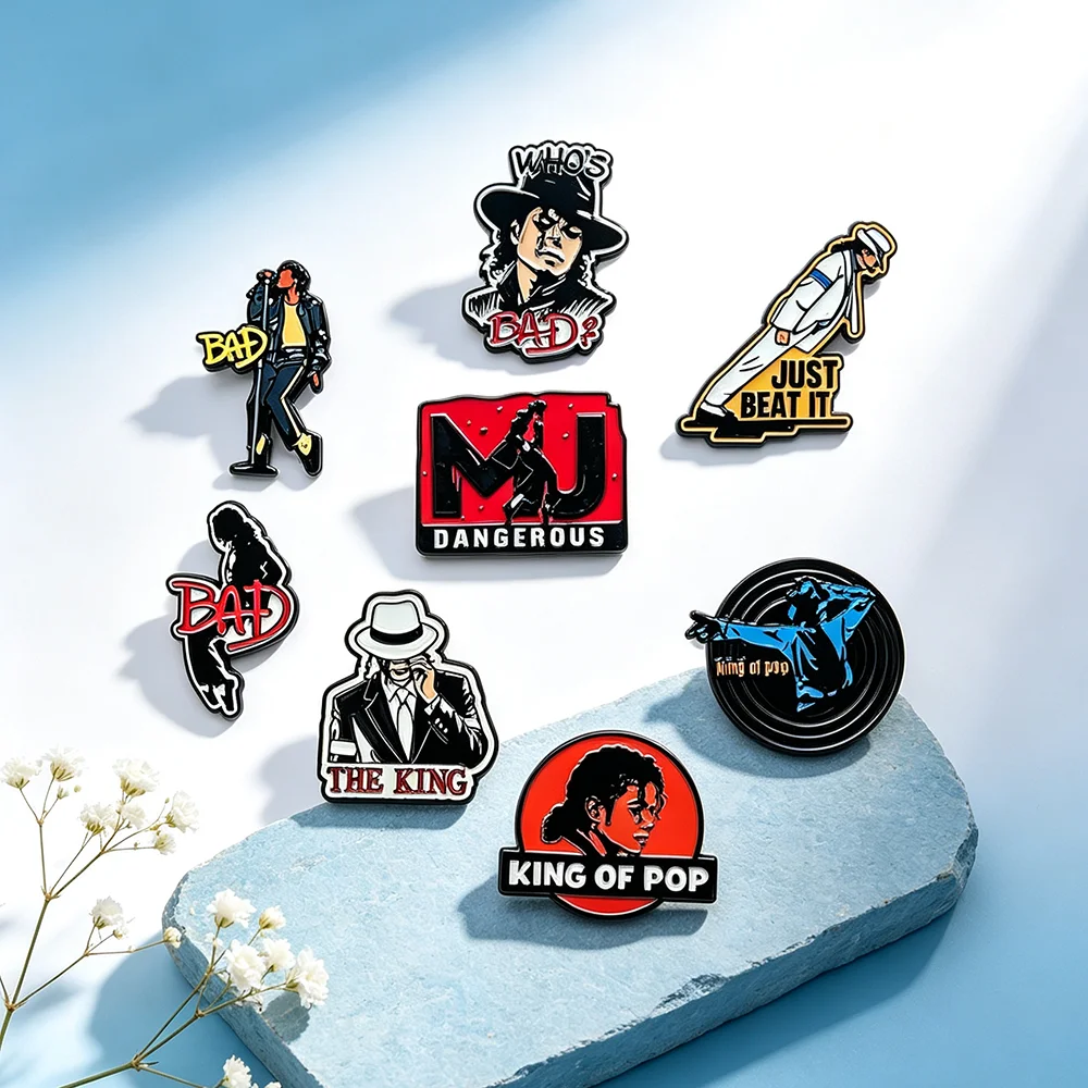 4/8Pcs MJ Michael Jackson Enamel Pins Set, King of Pop Music Brooch Badges, Classic Rock Lapel Pin for Fans Collection