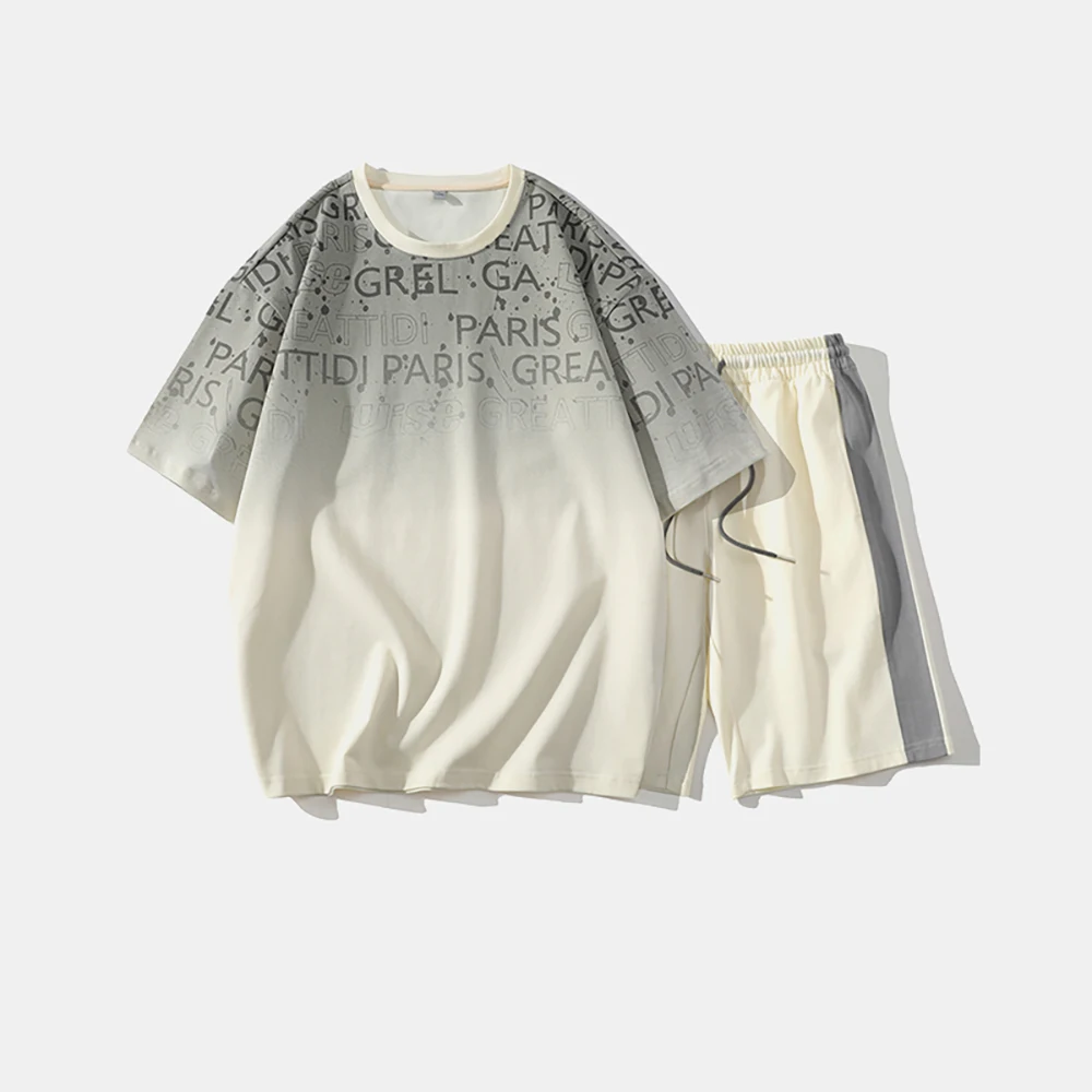 

T-Shirt Athletic Set Casual Lapel Short Sleeve Pullover Zip Up T-shirt Shorts 2-Piece Sets Men's Solid Sporty Suits