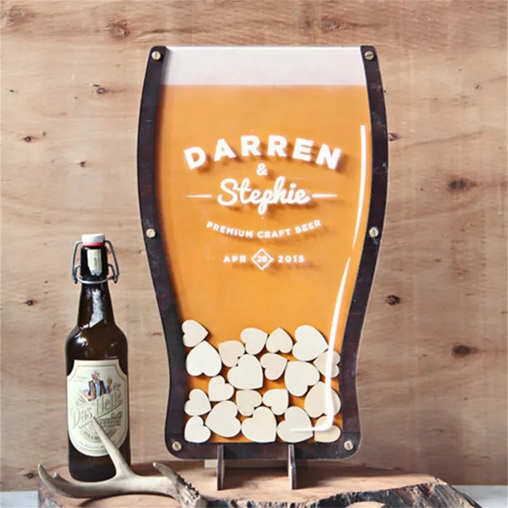 

Custom Beer Drop Hearts Wedding Guest Book Alternative - Pub wedding, Birthday, Anniversary, Oktoberfest, Bar wedding drop top