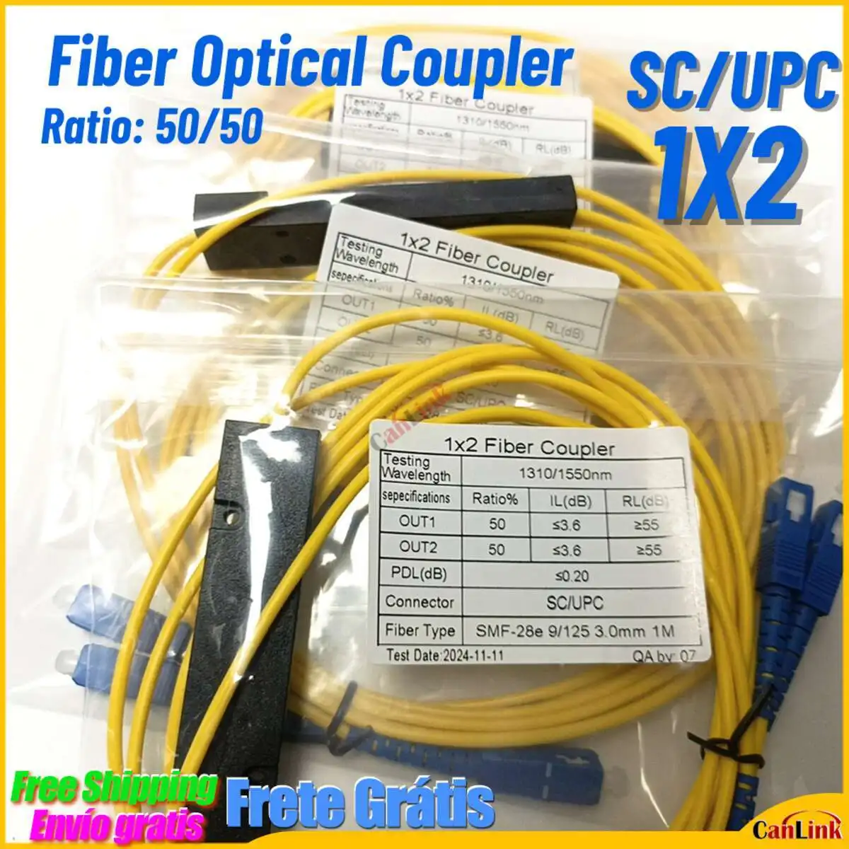 SC UPC 1X2 PLC Singlemode Fiber Optical Splitter FBT Optical Coupler 1X2 Fiber Optical Splitter Ratio 50/50