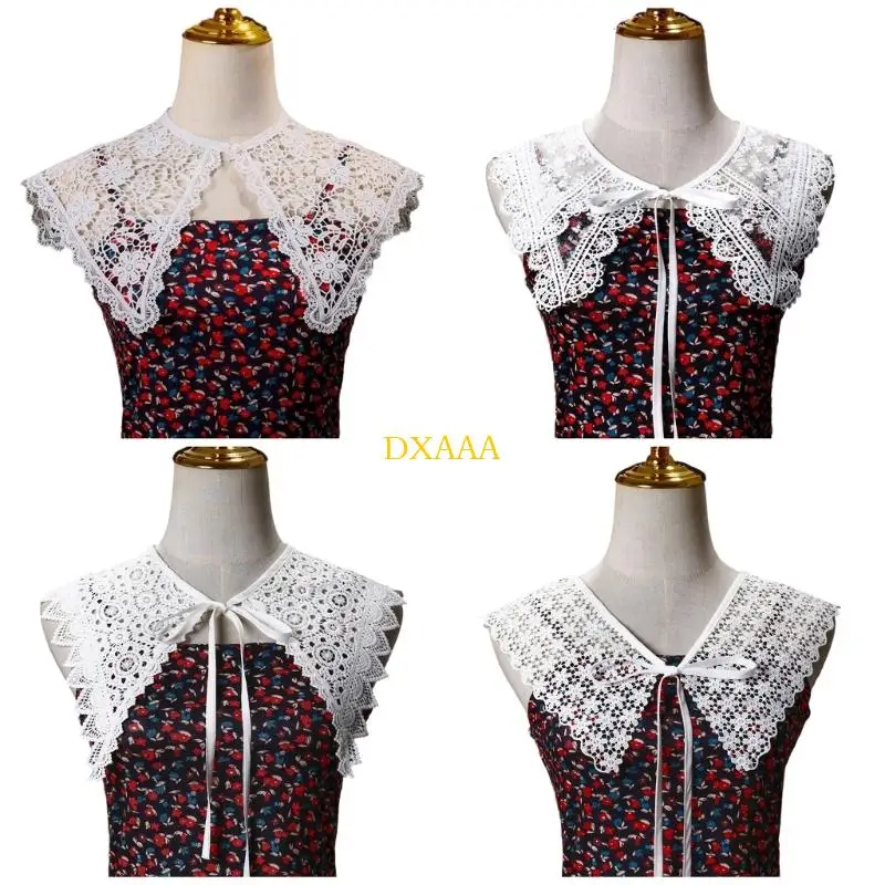 

DXAA модная кружевная шаль с цветочным принтом, накладной воротник, ажурная вышивка, съемный воротник для классической рубашки и
