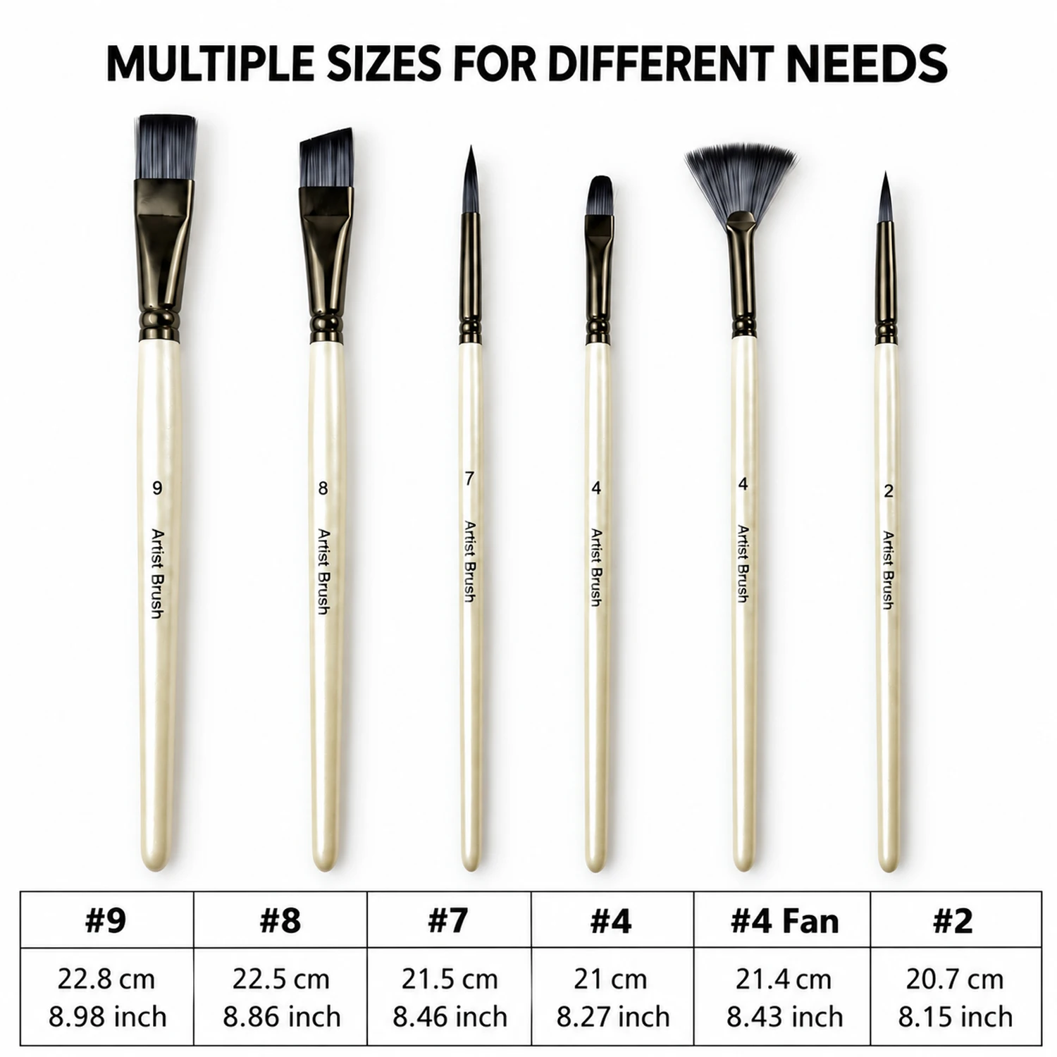 6PCS Artist Paint Brush Set Mixed Shapes White Handle Brushes for Watercolor Acrylic Gouache Oil Painting Art Craft Supplies