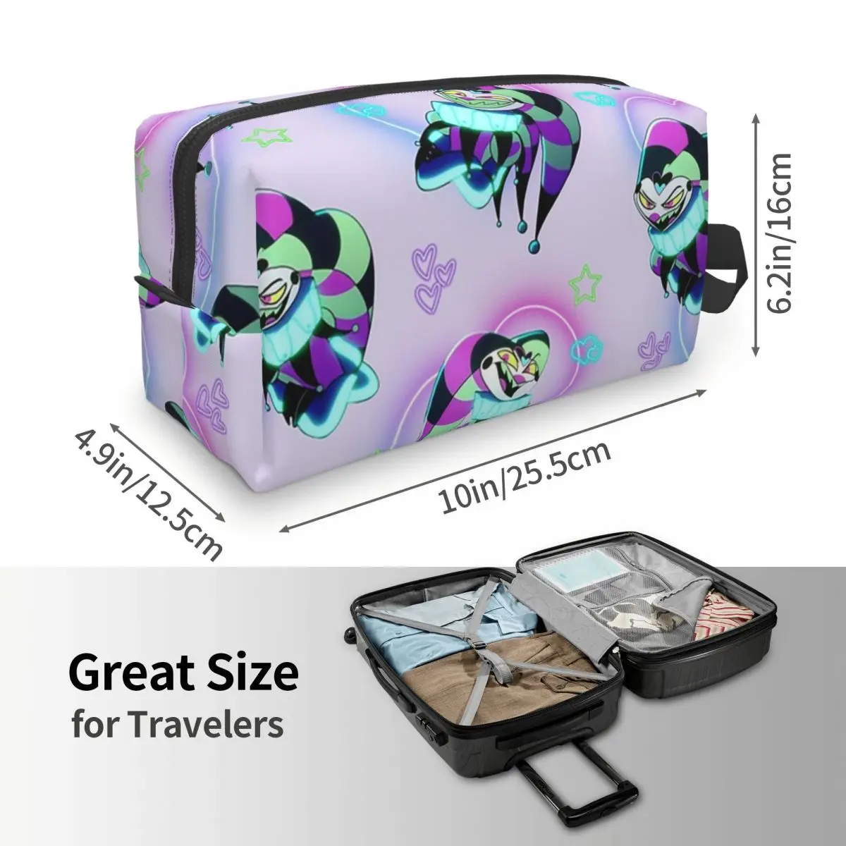 Fizzarolli Fizz Neon Hearts And Stars Helluva Boss Makeup Bag Cosmetic Storage Dopp Kit Toiletry Cosmetic Bag for Women Beauty