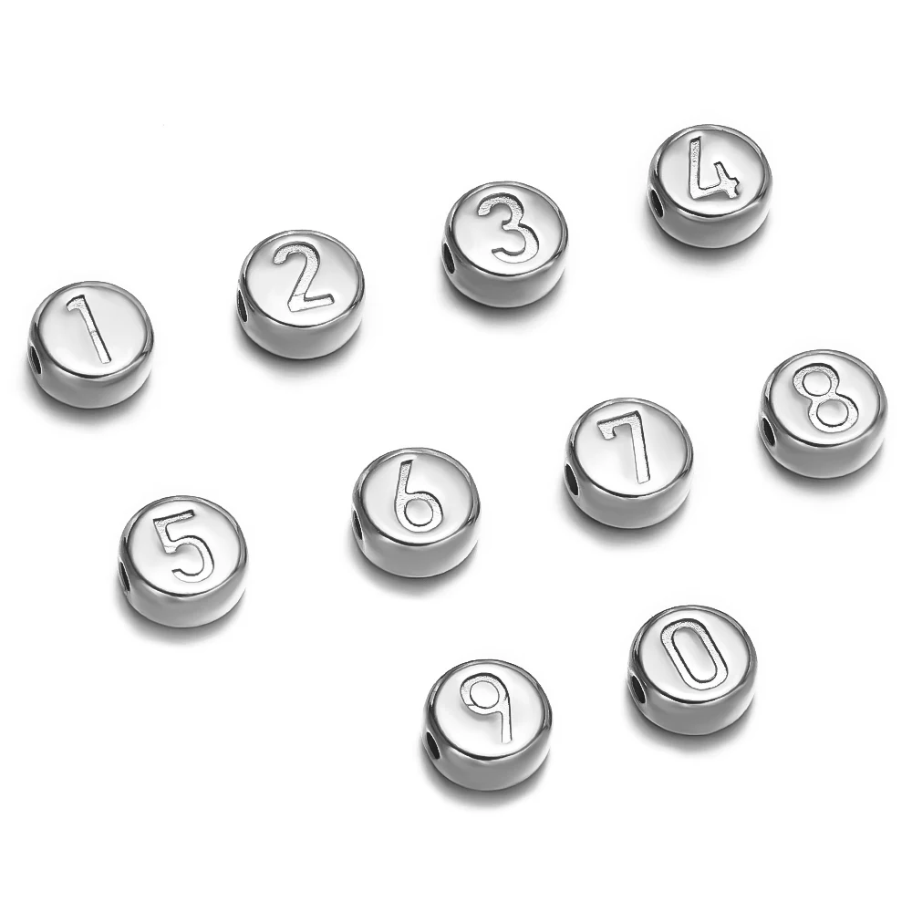 10pcs Stainless Steel 7mm Round Beads Gold Letters Figures Loose Spacer Beads for DIY Necklace Charms Jewelry Bracelet Making