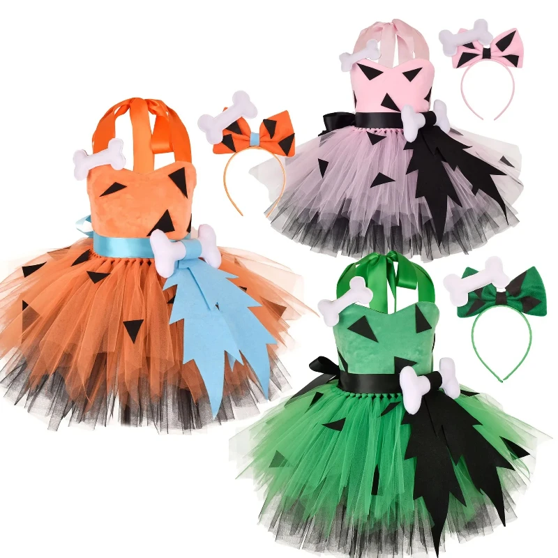 

Flinstones Pebbles Tutu Dress for Baby Girls Birthday Halloween Costumes for Kids Girl Pebblestone Princess Dresses Outfit 1-12T