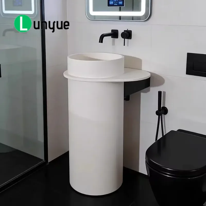 Artificial Stone Basin Integrated Freestanding Design For Small Family Bathroom Modern Compact Vanity Sink Space Saving