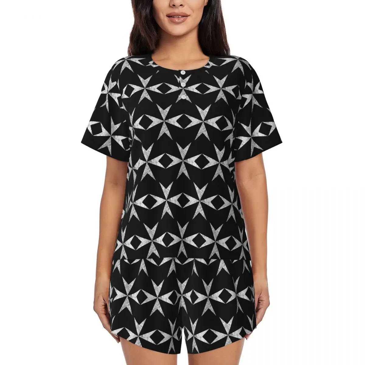 

Ночные рубашки с круглым вырезом и короткими рукавами Maltese Cross Knights Hospitalier Malta Crusades для сна, женский пижамный комплект с короткими штанами