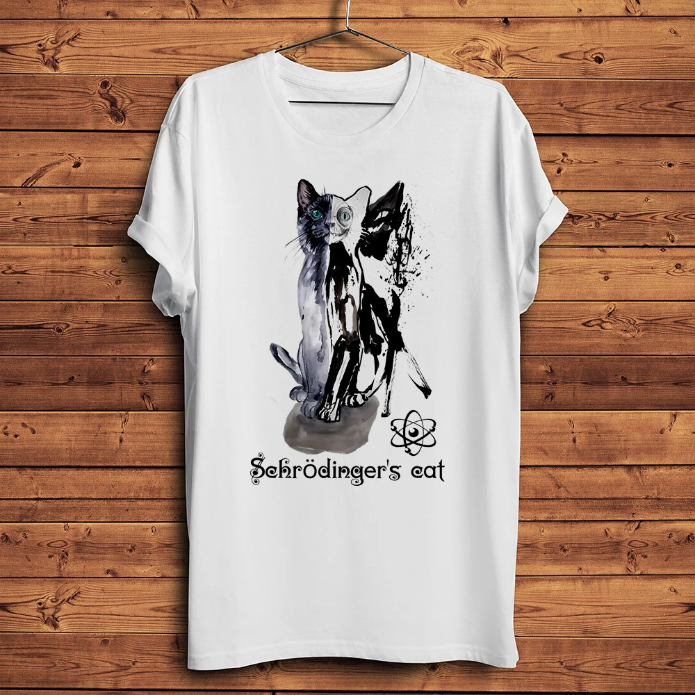 T-shirt manches courtes col rond homme, streetwear unisexe, décontracté, respirant, geek, chat Schrodinger mort vivant