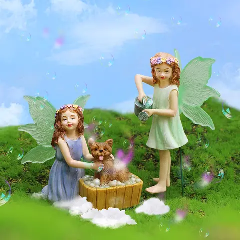 Bathing The Puppy Fairy, Micro Landscape Decoration in Flower Pots, Resin Statue Art Craft, Creative Angel Garden Crafts, For