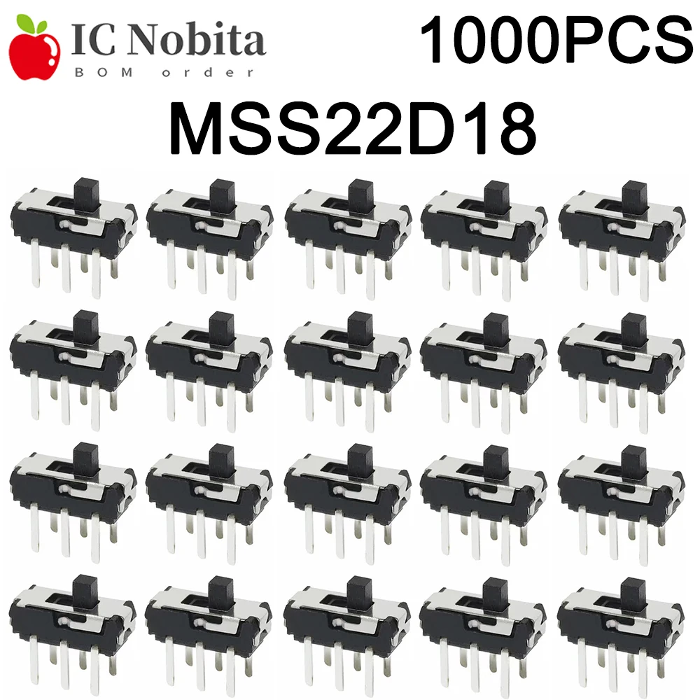 1000PCS MSS22D18 Mini DIP SMD Slide Switch 2P2T 6Pin Handle High 2MM 4MM Miniature Toggle Switch for DVD