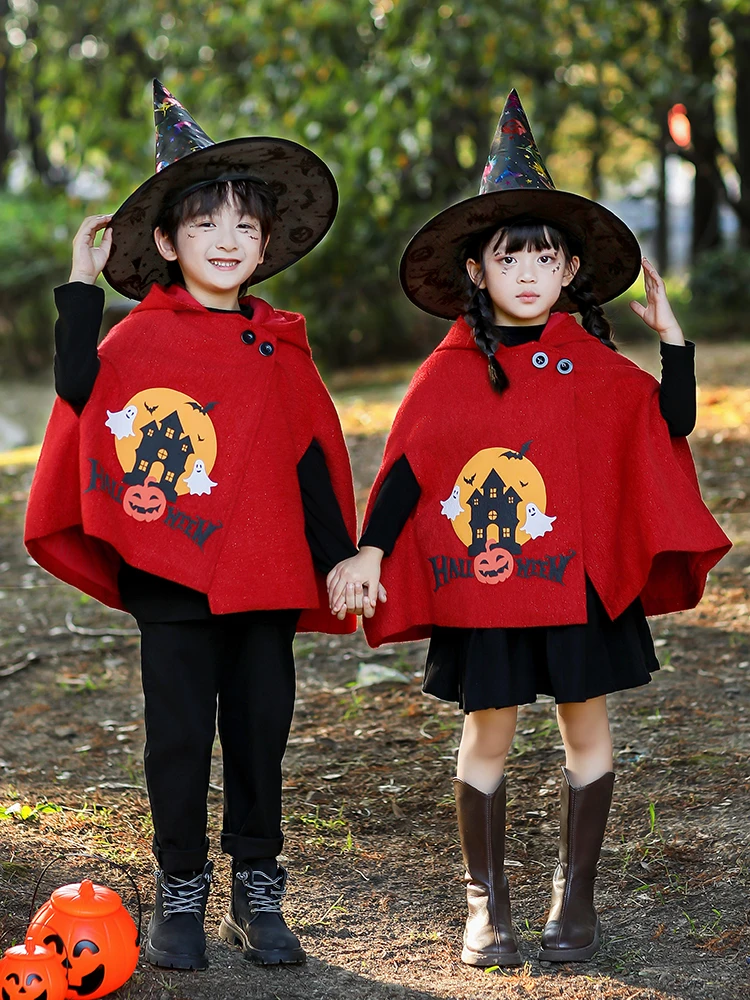 Robe magique d'halloween pour garçons et filles, tenue de sorcière chauve-souris rouge, vêtements de spectacle sur scène tendance, nouvelle collection