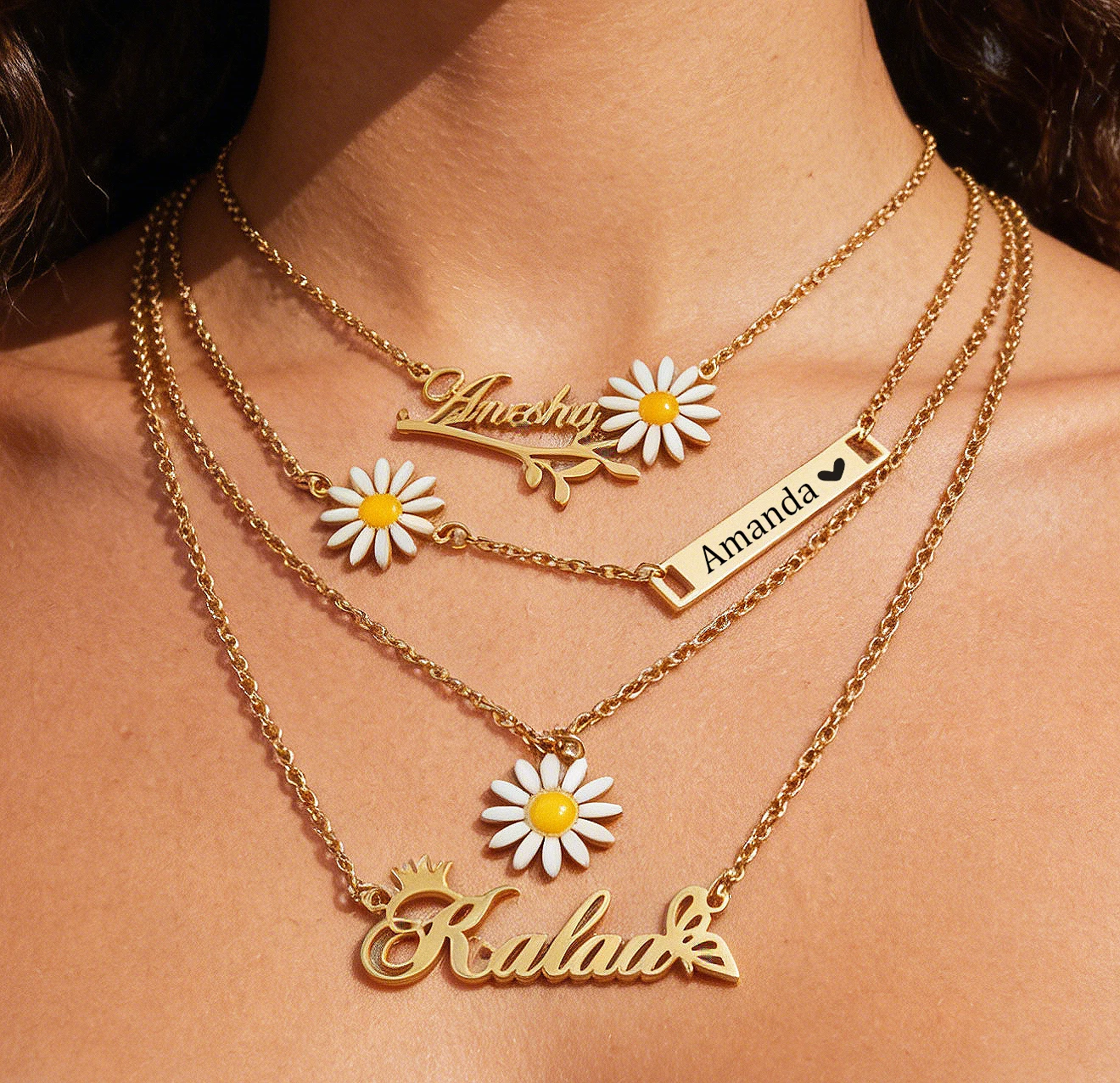 

Personalized Custom Engrave Name Daisy Necklace For Women Stainless Steel Oil Dripping Flower Chain Choker Birthday Jewelry Gift