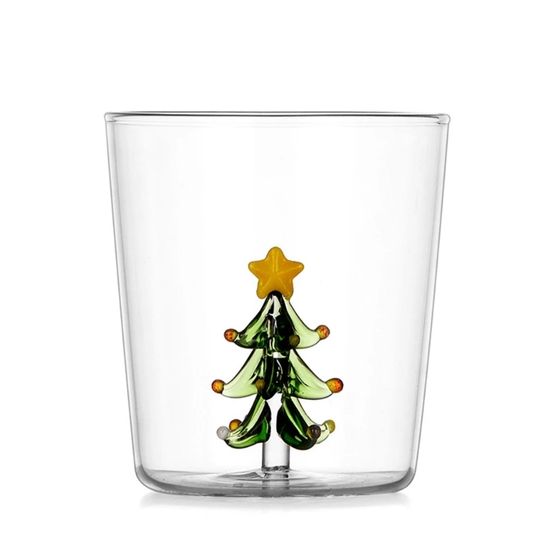 Decorative Christmas Glass Cup Christmas Party 3D Glass Mug Practical Festival Pattern Embellished Glass Mugs Dropship