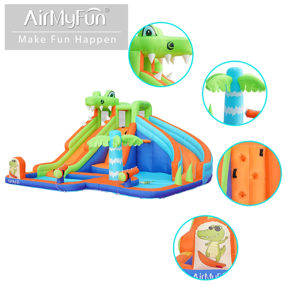 AirMyFun-castillo inflable de la selva para niños, casa hinchable, castillo inflable, Combo de Casa de rebote con tobogán