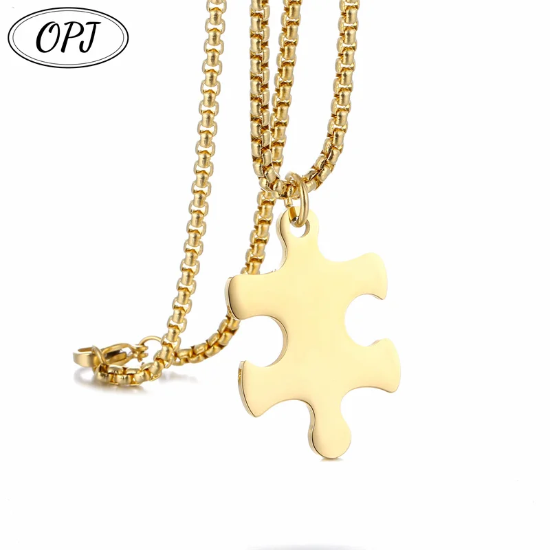 OPJ Stainless Steel Jewelry Couple's Jigsaw Puzzle Pendant Necklace European And American Valentine's Day Gifts