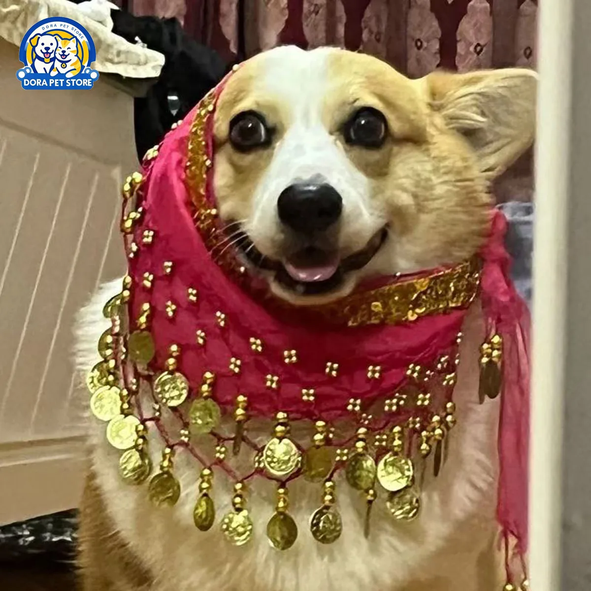 Corgi Tari Perut Rantai Kentut Payet Rantai Pinggang Antusias Anjing Seksi Butt Shake Tari Syal Pinggul Dekorasi