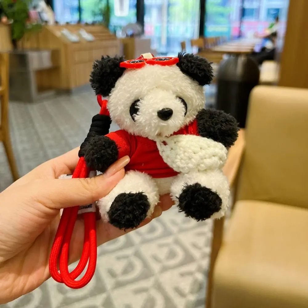 Cute Cartoon Cartoon Panda Keychain Stuffed Fluffy Soft Little Bear Pendant Kawaii Lovely Car Key Ring Backpack Decorations