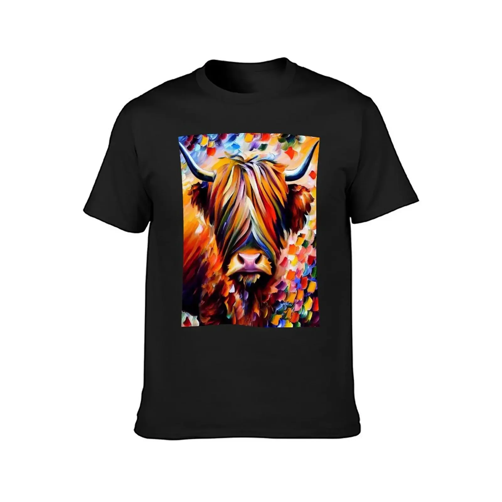 Highland Cow Oil Painting T-Shirt vintage clothes plus size clothes graphics workout shirts for men