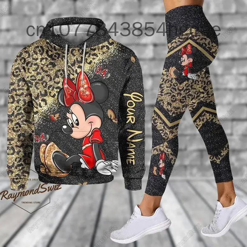 2024 Summer New Disney Minnie 3D Hoodie Women's Hoodie Suit Mickey Yoga Pants Sweatpants Fashion Sports Suit