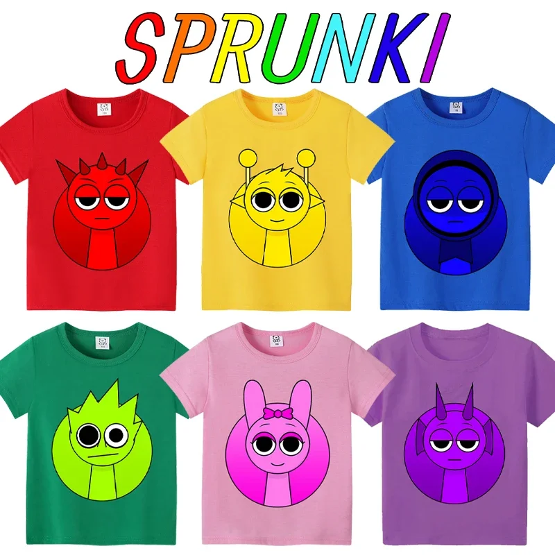 Sprunki Cute T-shirt Kids Incredibox Anime Cotton Clothes Boys Girls Summer Tees Short Sleeve Outdoor Sport Tops Children Gift