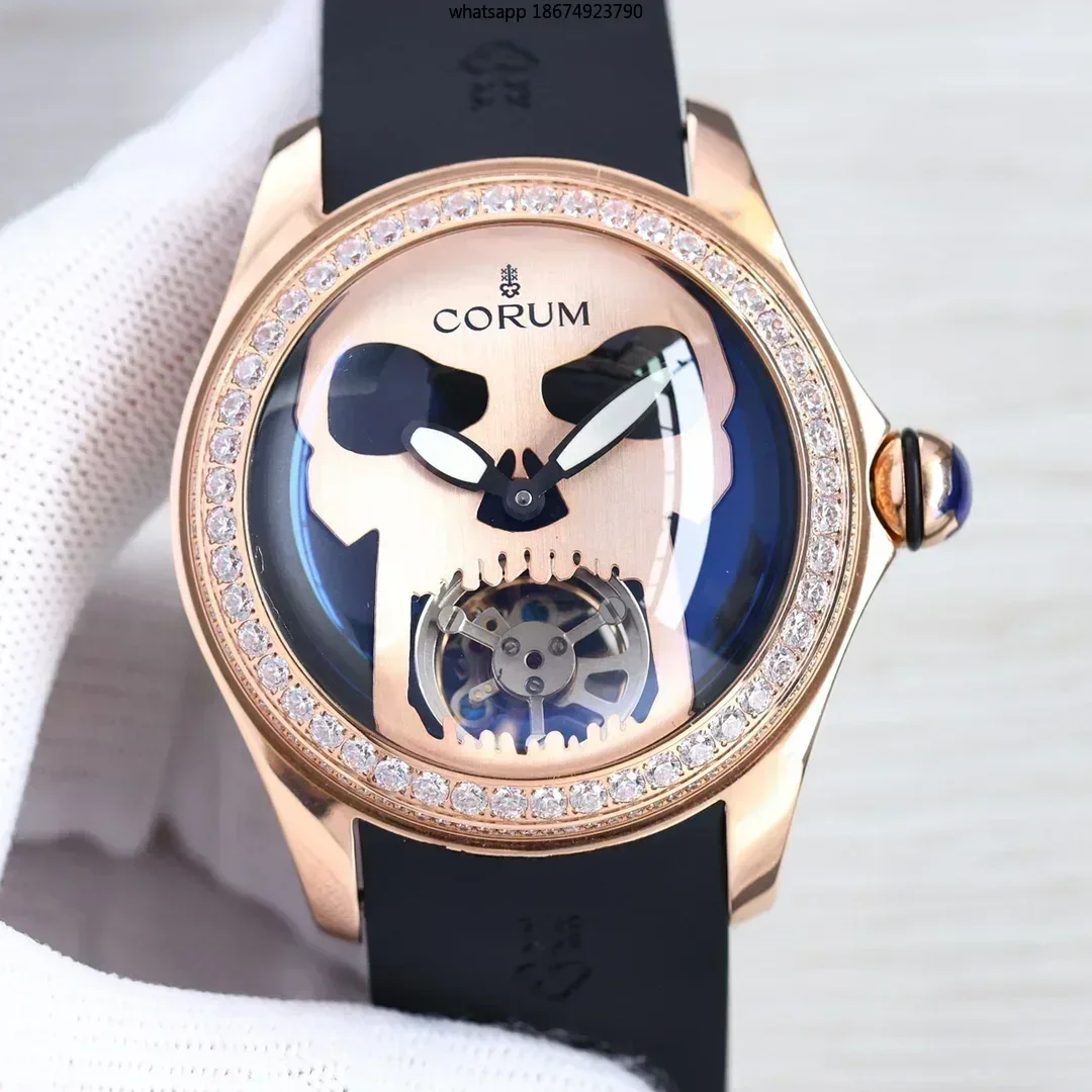 46mm Floating Tourbillon Mechanical Wristwatch Skull Fashion Waterproof