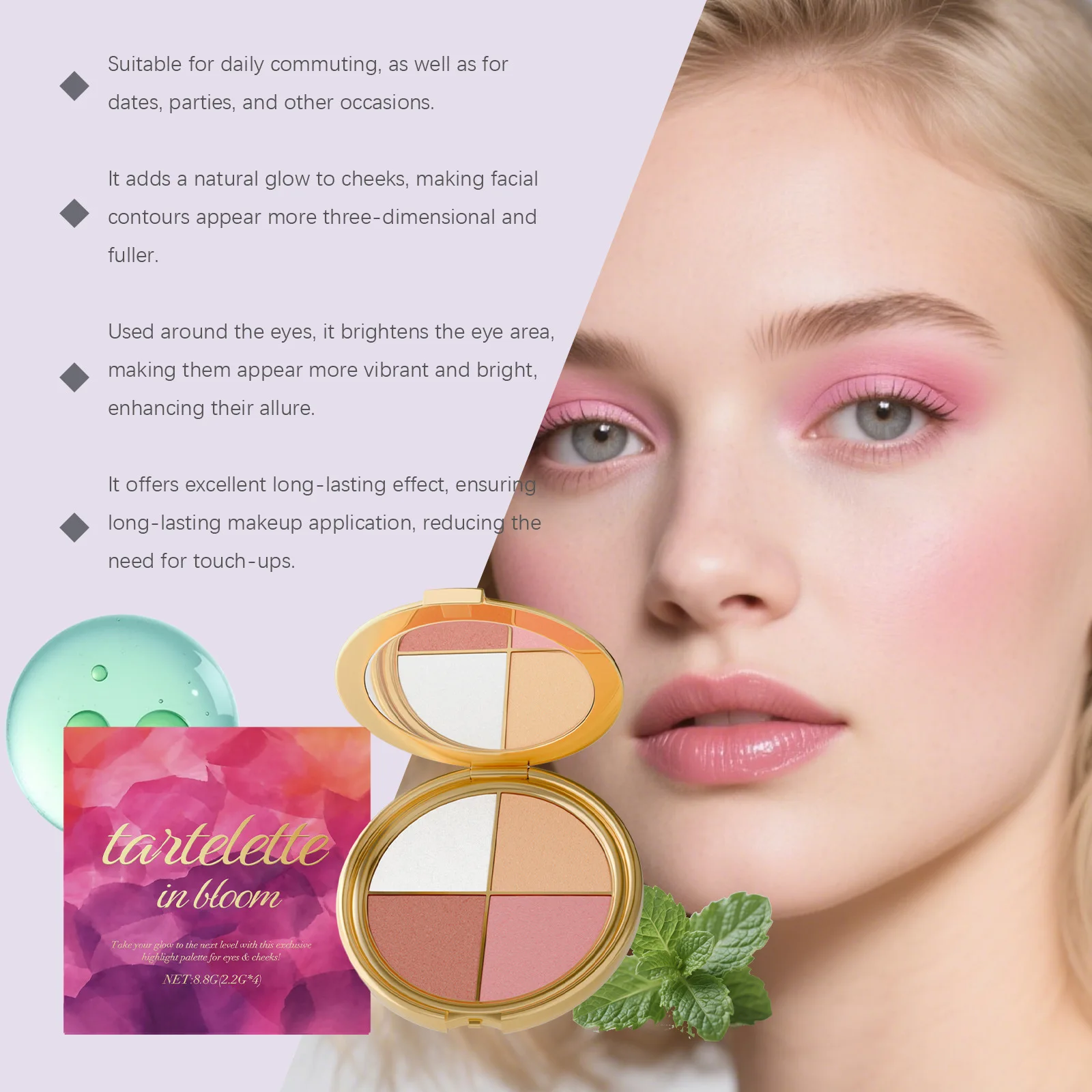Highlight Powder Blusher Eye Shadow Plate Brighten Eye Area Smoothe Facial Skin Perfect Elegant Natural Look Portable Eye Makeup