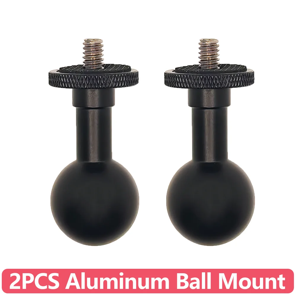 2PCS 17/25mm Aluminum Ball Mount with 1/4'-20 Threaded Stud Adapter for GoPro Hero 13 12 11 10 9 Insta360 DJI OSMO Action Camera