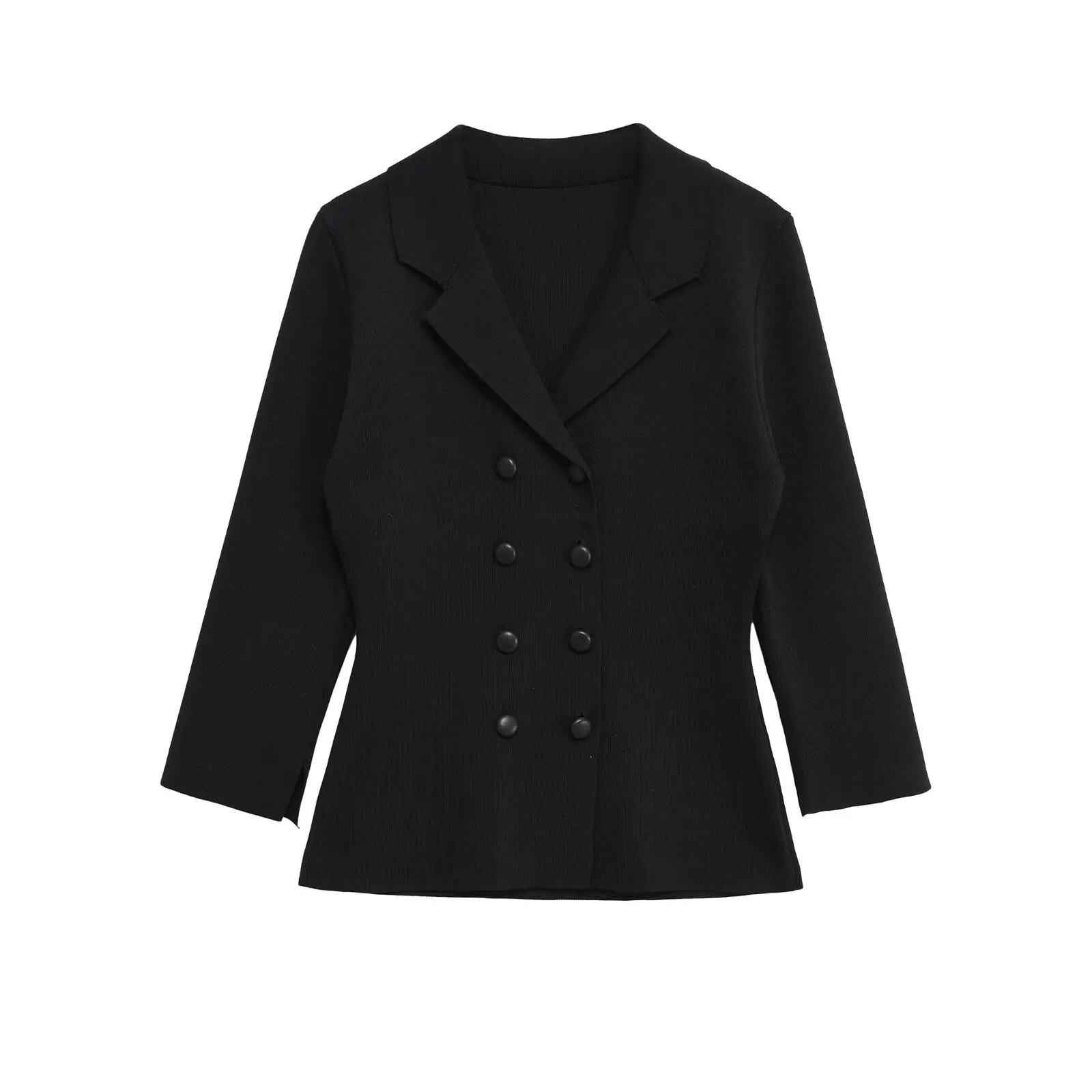 

KIDCRKJ Women Spring Suit Jacket Black Double Breasted Suit Collar Knit Outwear For Female Minimalist Stylish Lady Blazer Coat