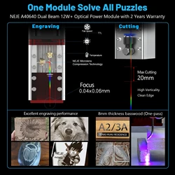 NEJE 80W Double Beam Laser Module A40640 Built-in 2 Diodes Blue Laser for Stainless Steel Print Metal Engraving Wood Cutter Tool