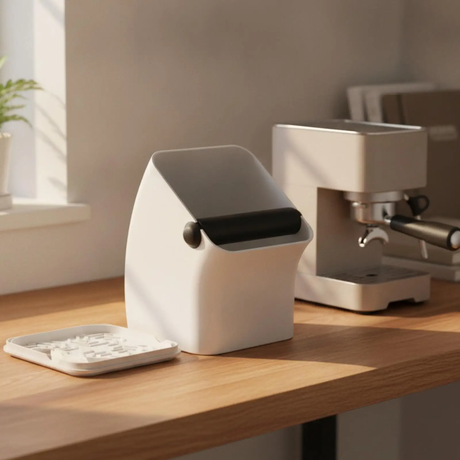 Countertop Coffee Waste Container with Knock Bar and Removable Tray for Espresso Grounds ABS Plastic
