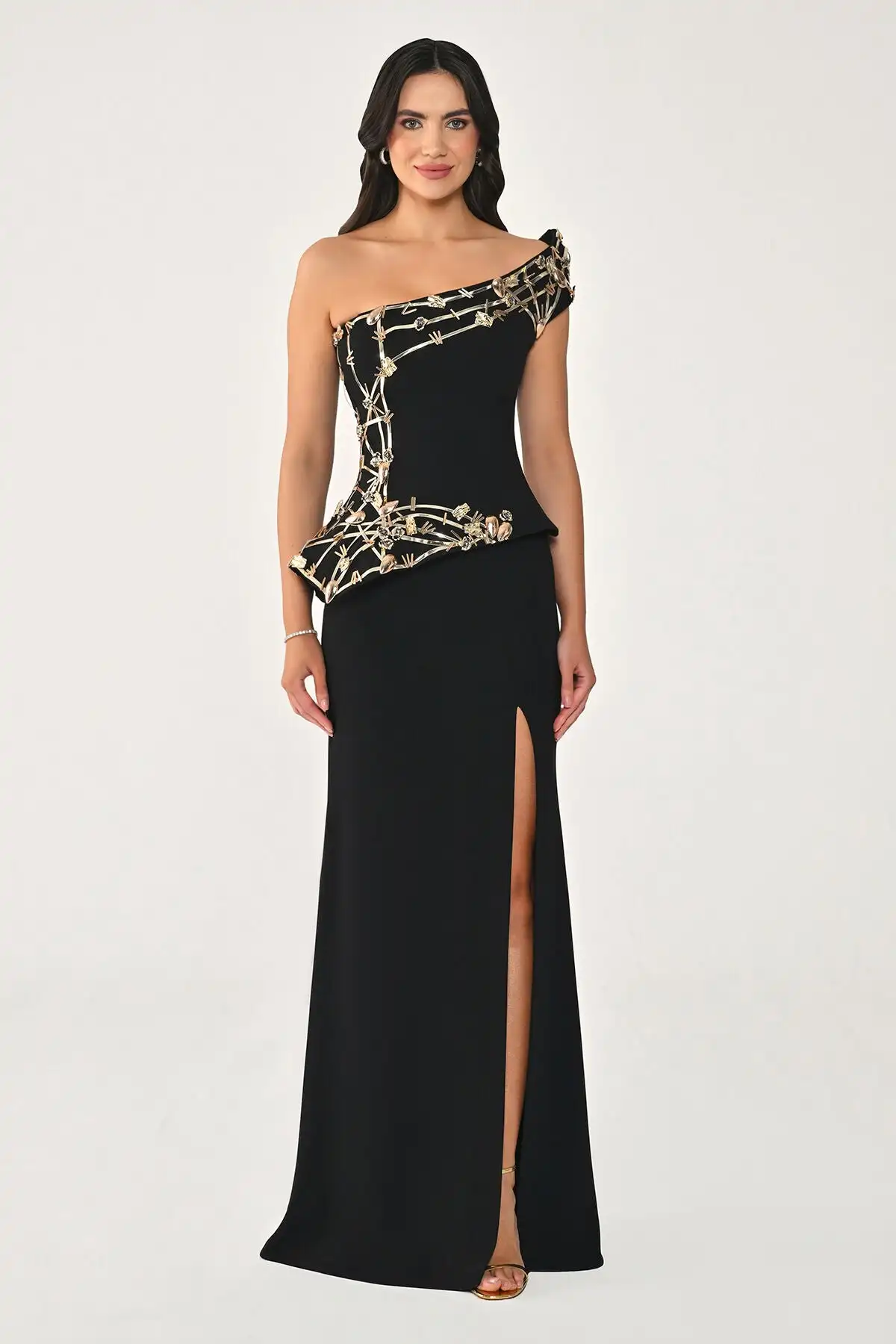 Aenyrst Customized Black Strapless Formal Prom Dresses Evening Gown Crystal Detail High Slit Mermaid Elegant Party Dresses