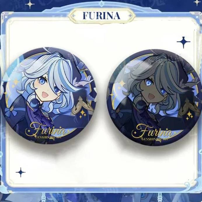 Neue Glänzende Genshin Impact Furina Xiao Raiden Shogun Scaramouche Pins Cosplay Anime Weißblech Abzeichen Studenten Freunde Geschenke – Detail 14