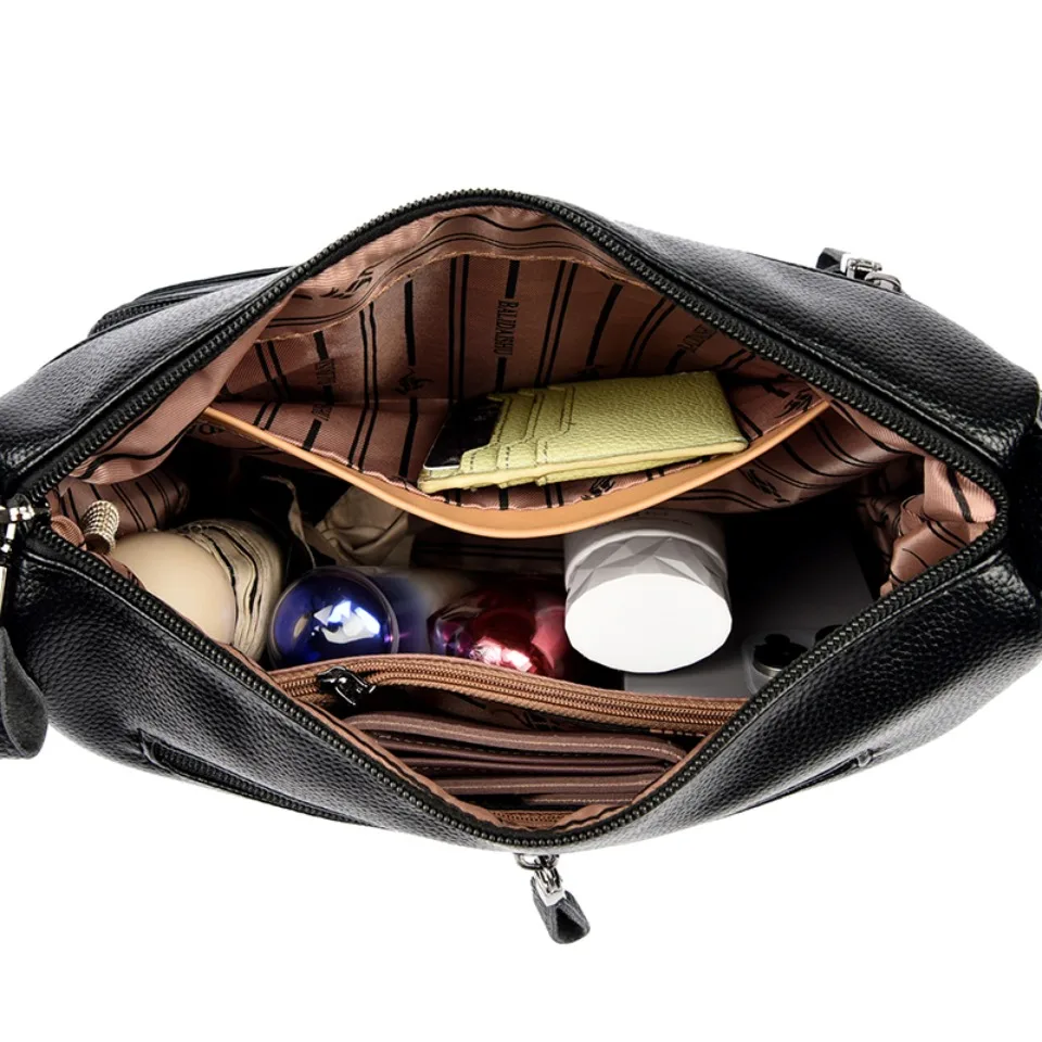 Women Soft Leather Multi-pocket Crossbody Bag Large Capacity Multi Pocket Shoulder Bag Female Daily Commute Messenger Sac A Main