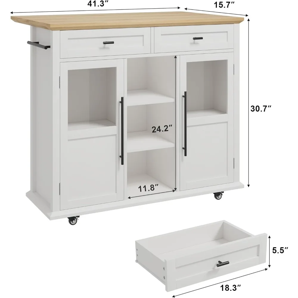 Kitchen Island with Storage, 41'' Storage Island with Drawer, Open Shelf and Door Cabinet thumbnail