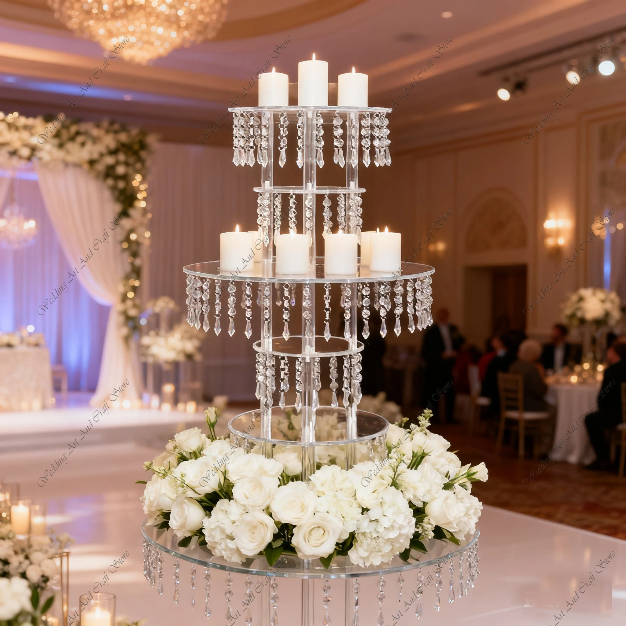 

Набор из 6 предметов: 3/5-ярусные подставки для цветов с акриловыми бусинами, декор для свадеб, мероприятий, отелей, столов (модель hh85)