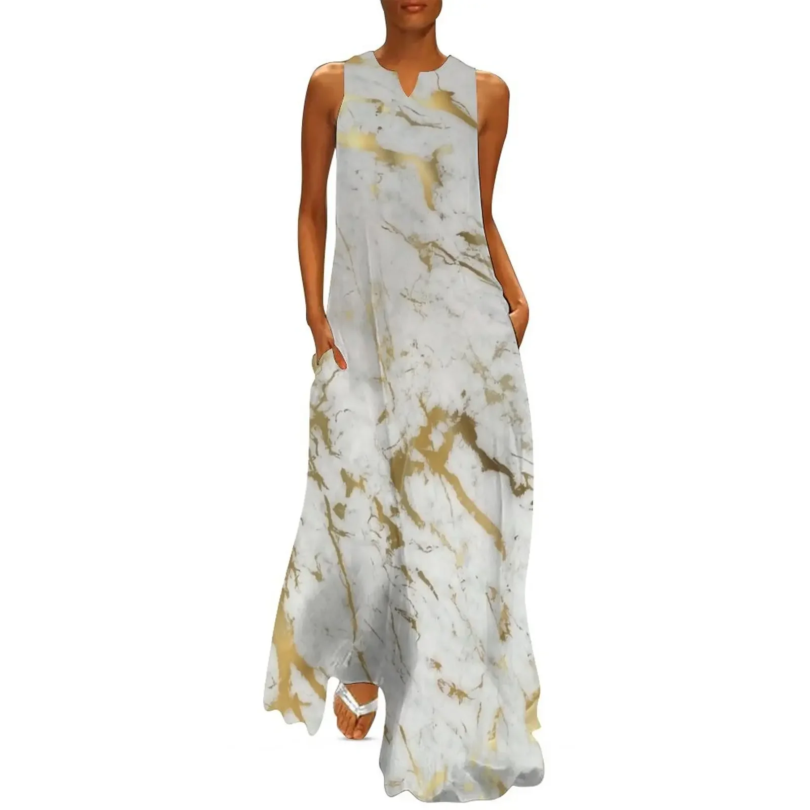 

Gold marble on white (original height quality print) Long Dress Prom gown sexy dress for women bandage dress summer