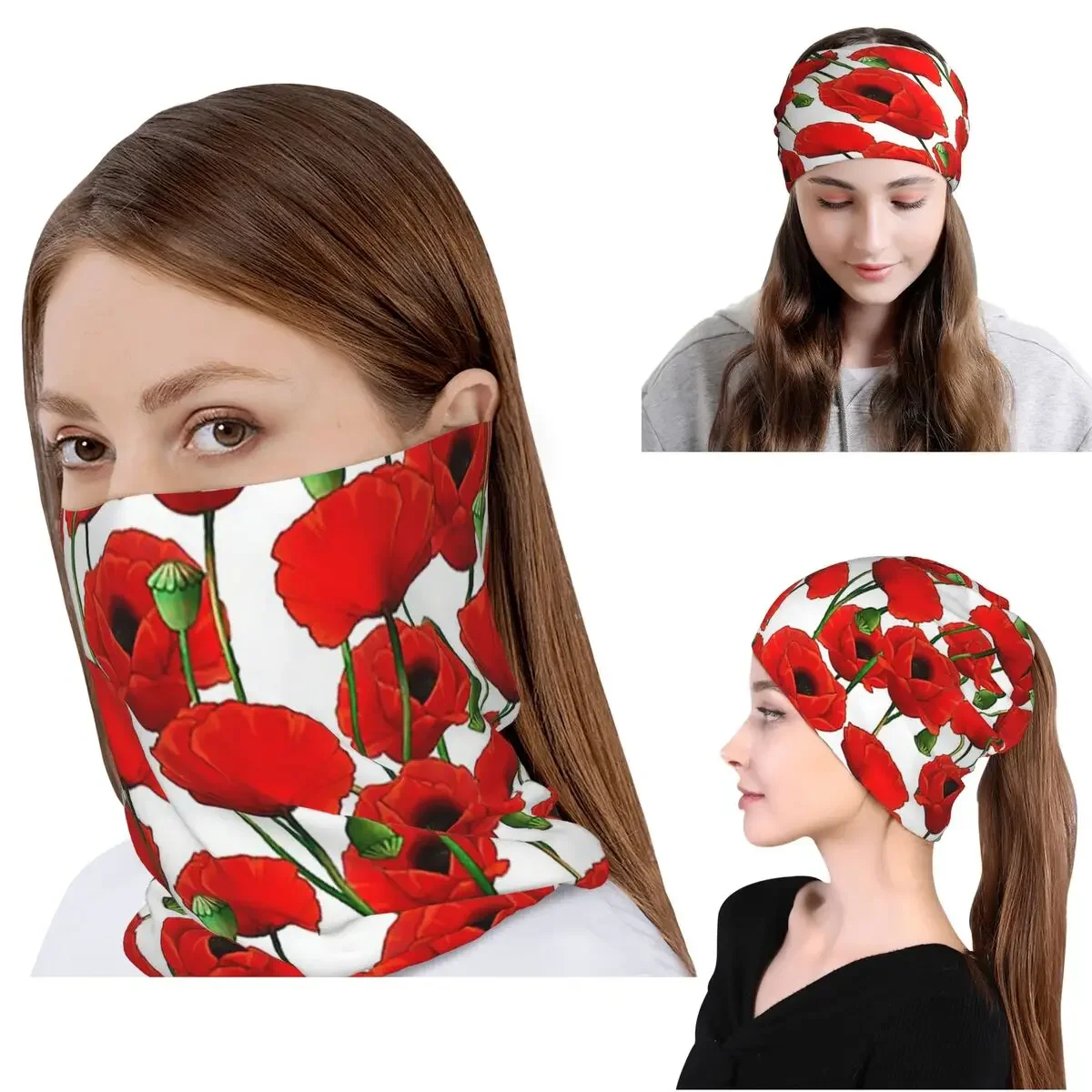

Poppy Pattern Bandana Neck Gaiter Mask Scarf Warm Cycling Scarf Beanies Hat for Men Women Adult All Season