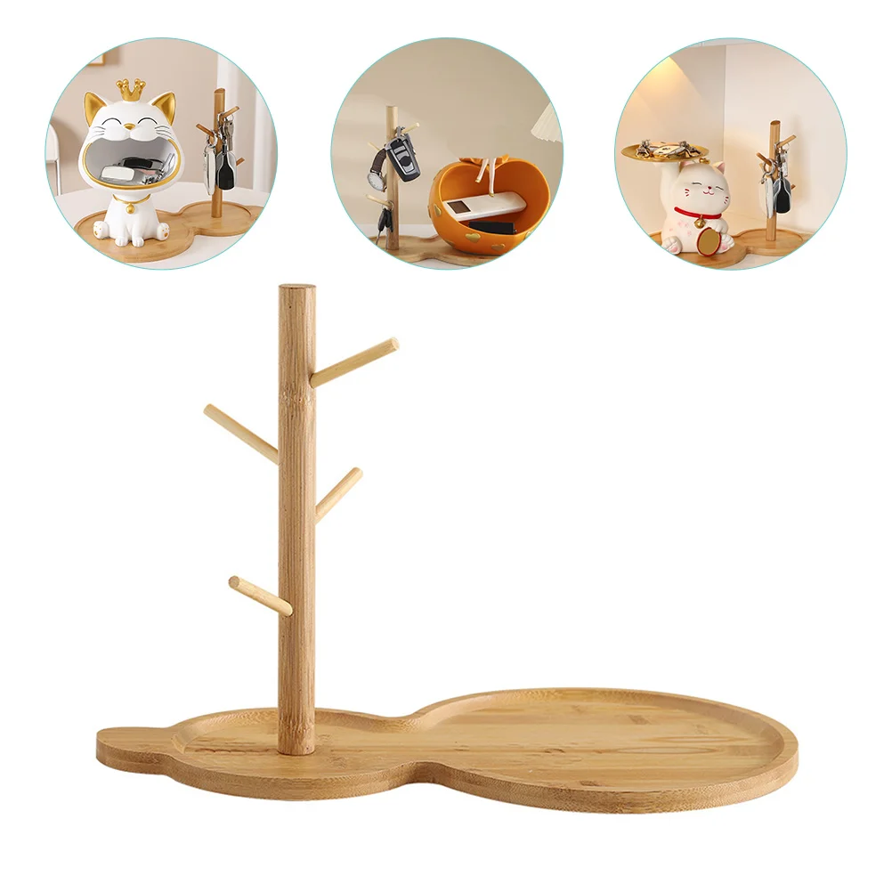 Storage Rack Trinket Display Stand Key Tray Fob Jewelry Accessories Holder Bamboo Dish for Entryway Table