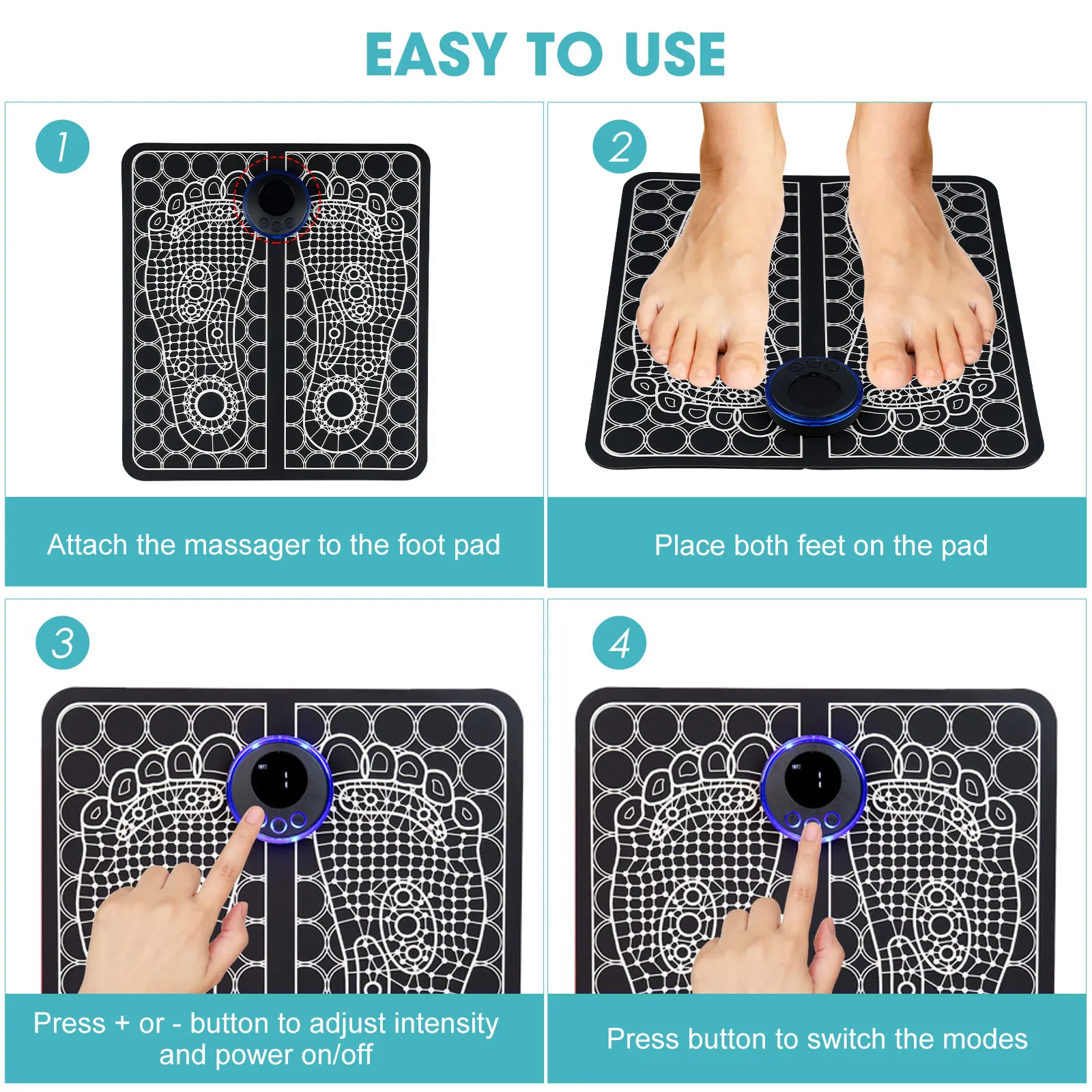 Alfombrilla de Masaje Eléctrica Portátil con Tecnología de Fisioterapia EMS y Almohadilla Ergonómica para Pies, Máquina de Masaje de Pies Recargable de 210 g