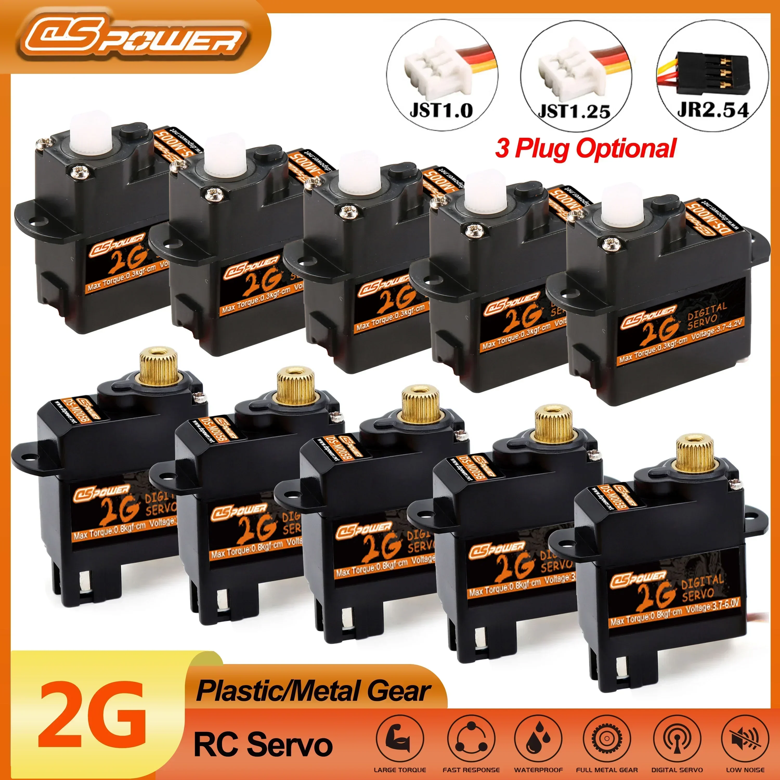 

DSPOWER 2g Plastic/Metal Gear Motor Mini Micro Servos for RC Car Airplanes Fixed-wing Quadcopter Boat Plane Robot Wltoys Axial