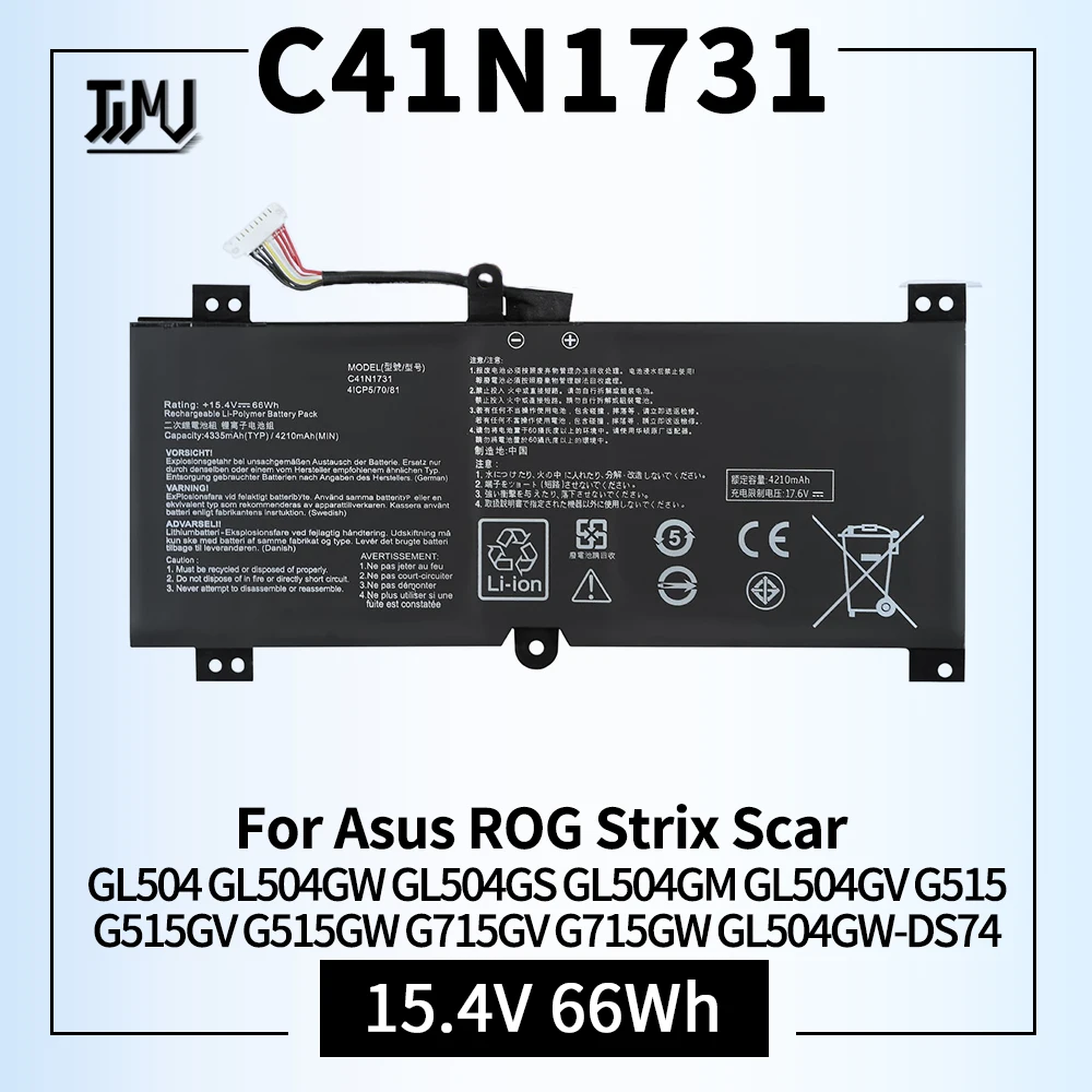 Bateria do Portátil Substituição para Asus Rog Strix Scar ii C41n1731 Gl504 Gl504gw Gl504gs Gl504gm Gl504gv G515 G515gv G515gw G715gv