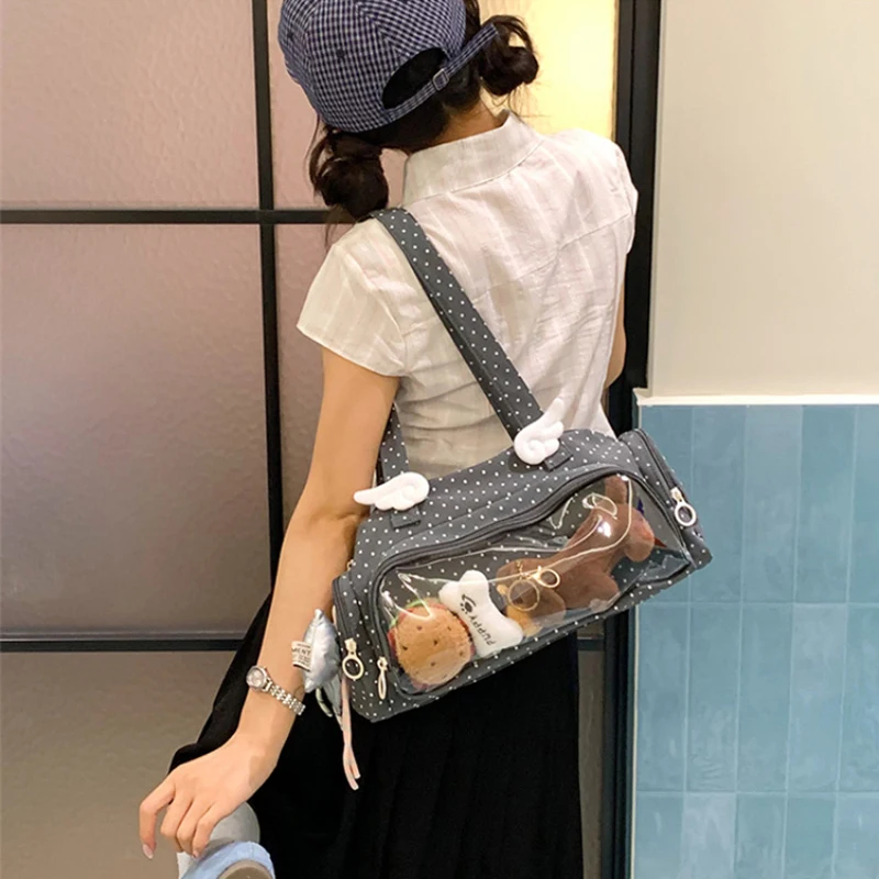 Angel Wings Ita-Tasche mit transparentem Sichtfenster, Damen-Umhängetasche im japanischen Stil, vielseitige Polka-Dot-Handtasche für den täglichen Pendelverkehr – Detail 16