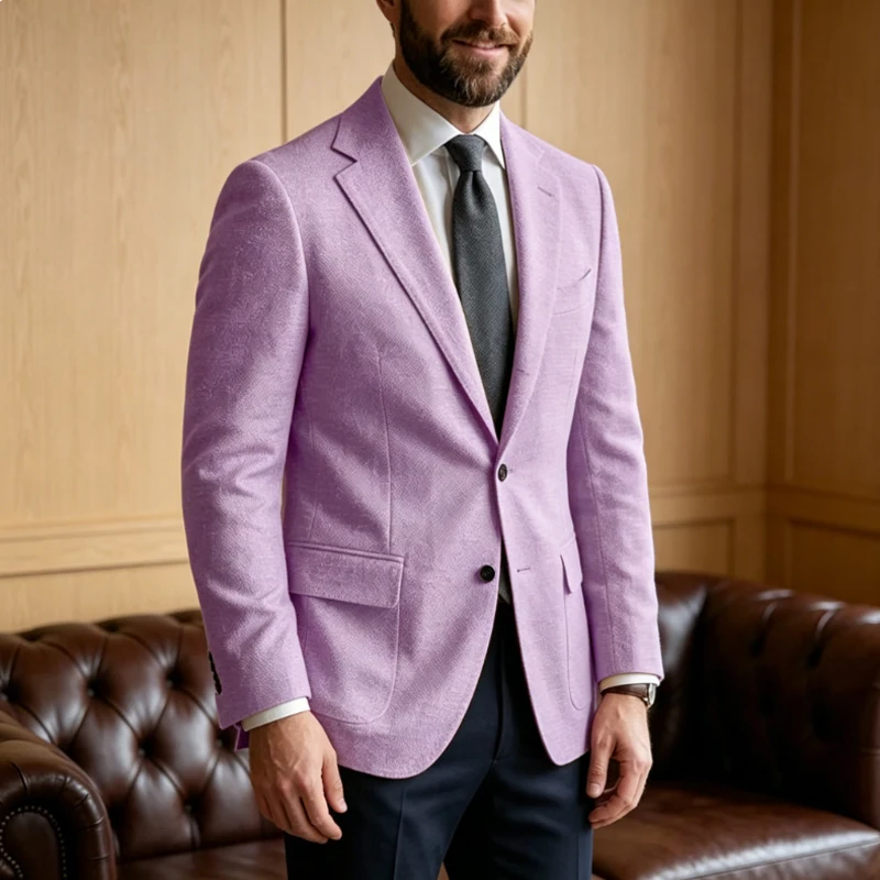 

Men's Linen Blazer Notched Lapel 2 Button Slim Fit Suit Jacket Lightweight Breathable Men Business Wedding Party for Spring